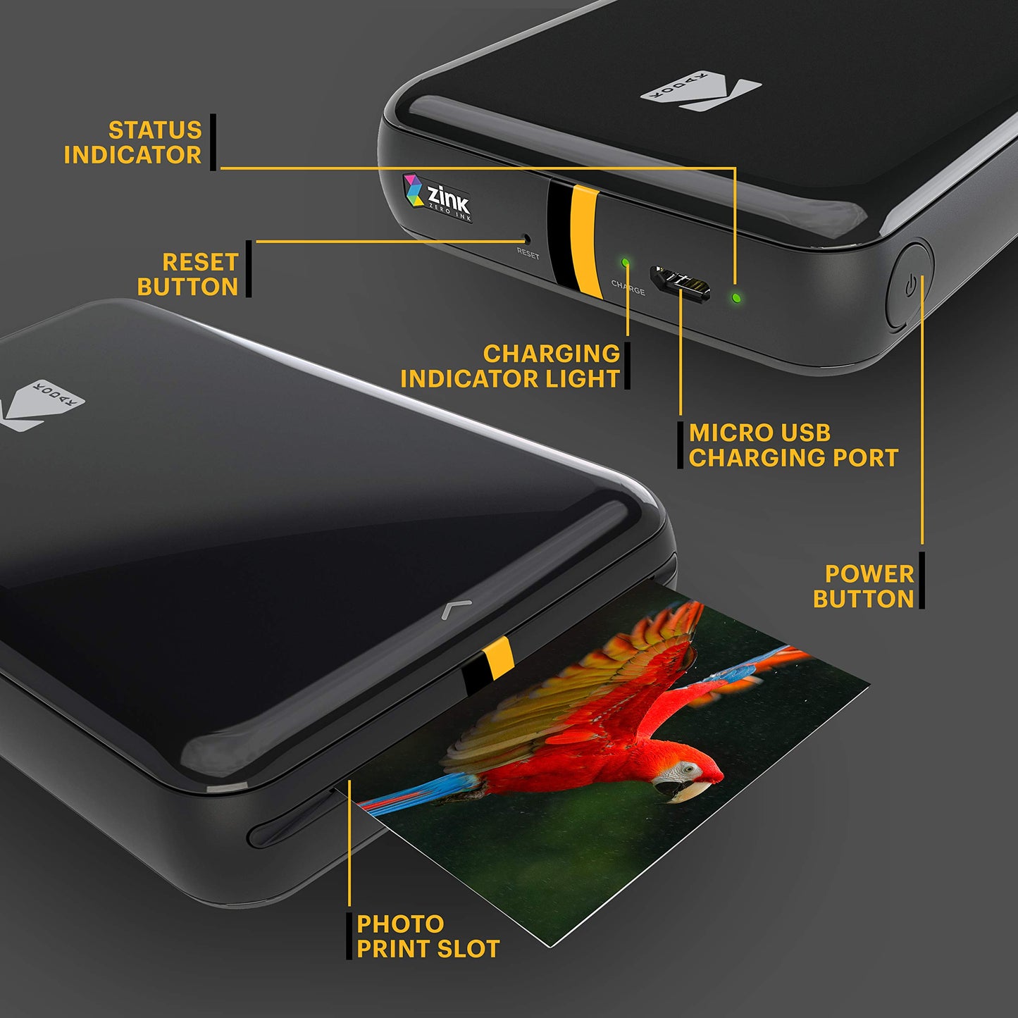 Tragbarer Mini-Fotodrucker für Smartphone – Sofortdruck in Farbe auf 2x3” Klebefotos, Kabelloser Fotodruck per Bluetooth, Kompatibel mit iOS & Android, Inklusive Bearbeitungs-App – Schwarz