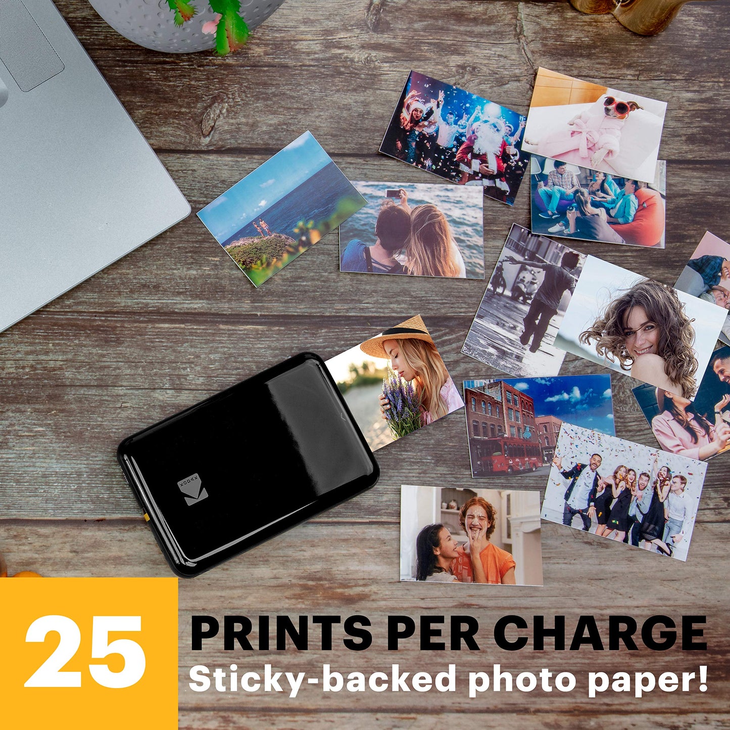 Tragbarer Mini-Fotodrucker für Smartphone – Sofortdruck in Farbe auf 2x3” Klebefotos, Kabelloser Fotodruck per Bluetooth, Kompatibel mit iOS & Android, Inklusive Bearbeitungs-App – Schwarz