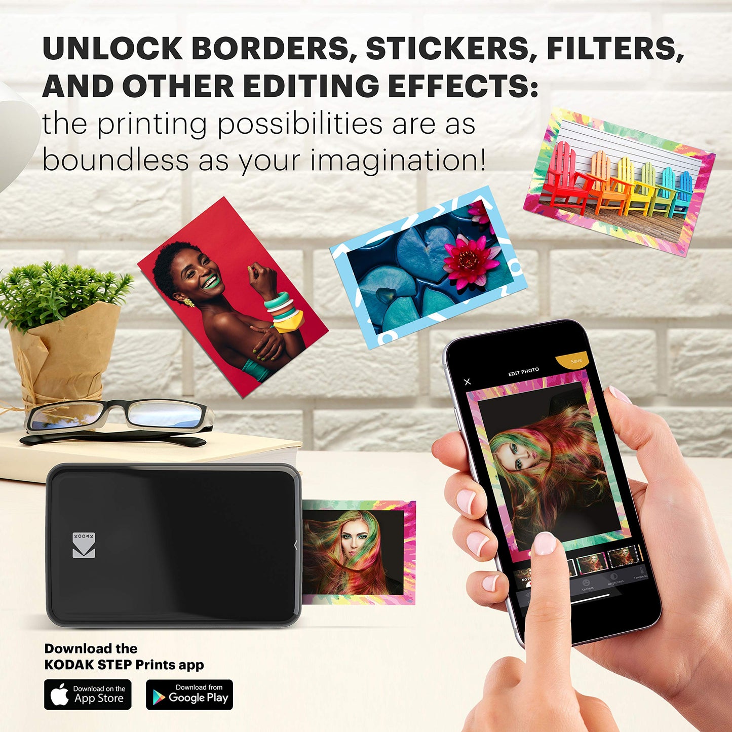 Tragbarer Mini-Fotodrucker für Smartphone – Sofortdruck in Farbe auf 2x3” Klebefotos, Kabelloser Fotodruck per Bluetooth, Kompatibel mit iOS & Android, Inklusive Bearbeitungs-App – Schwarz
