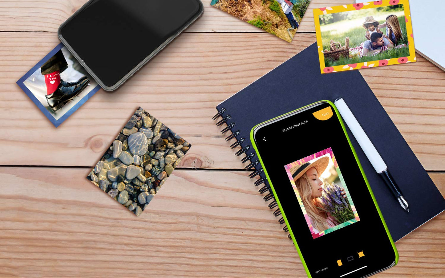Tragbarer Mini-Fotodrucker für Smartphone – Sofortdruck in Farbe auf 2x3” Klebefotos, Kabelloser Fotodruck per Bluetooth, Kompatibel mit iOS & Android, Inklusive Bearbeitungs-App – Schwarz